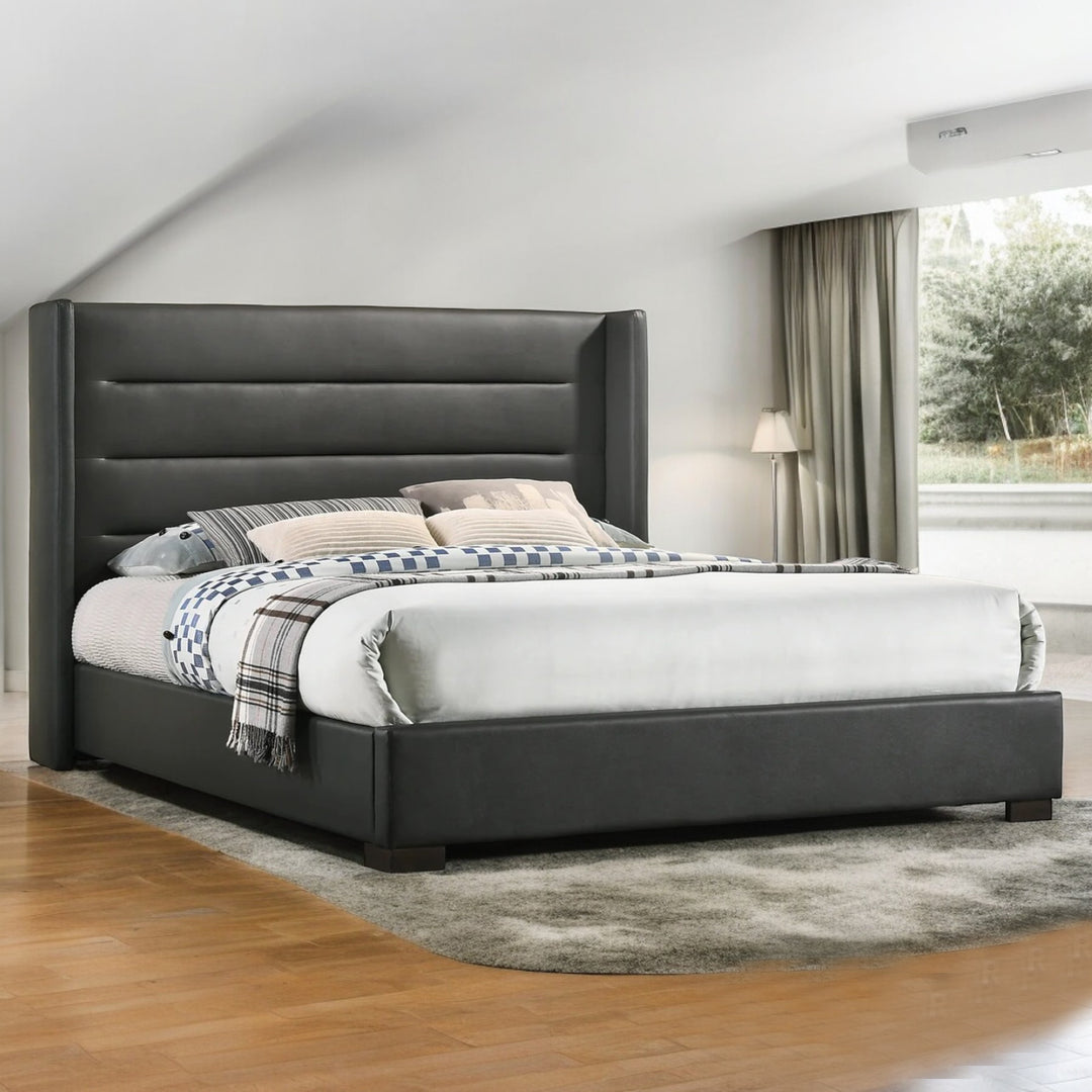 Frederick Platform Bed Frame (King Size) With PU Upholstery - Stunning Grey