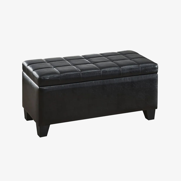 Frank Rectangular Storage Ottoman Bench In Dazzling Black Finish