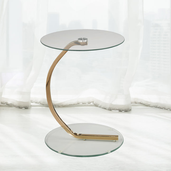 Contemporary Rose Gold Accent Table with Tempered Glass Top - Stylish and Versatile