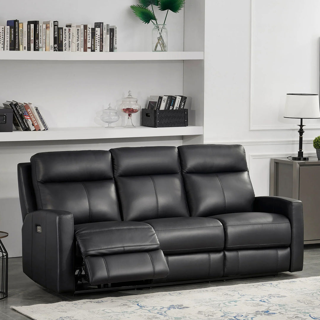 Vertex 3-Piece Power Recliner Set In Soft Leather Upholstery - Black