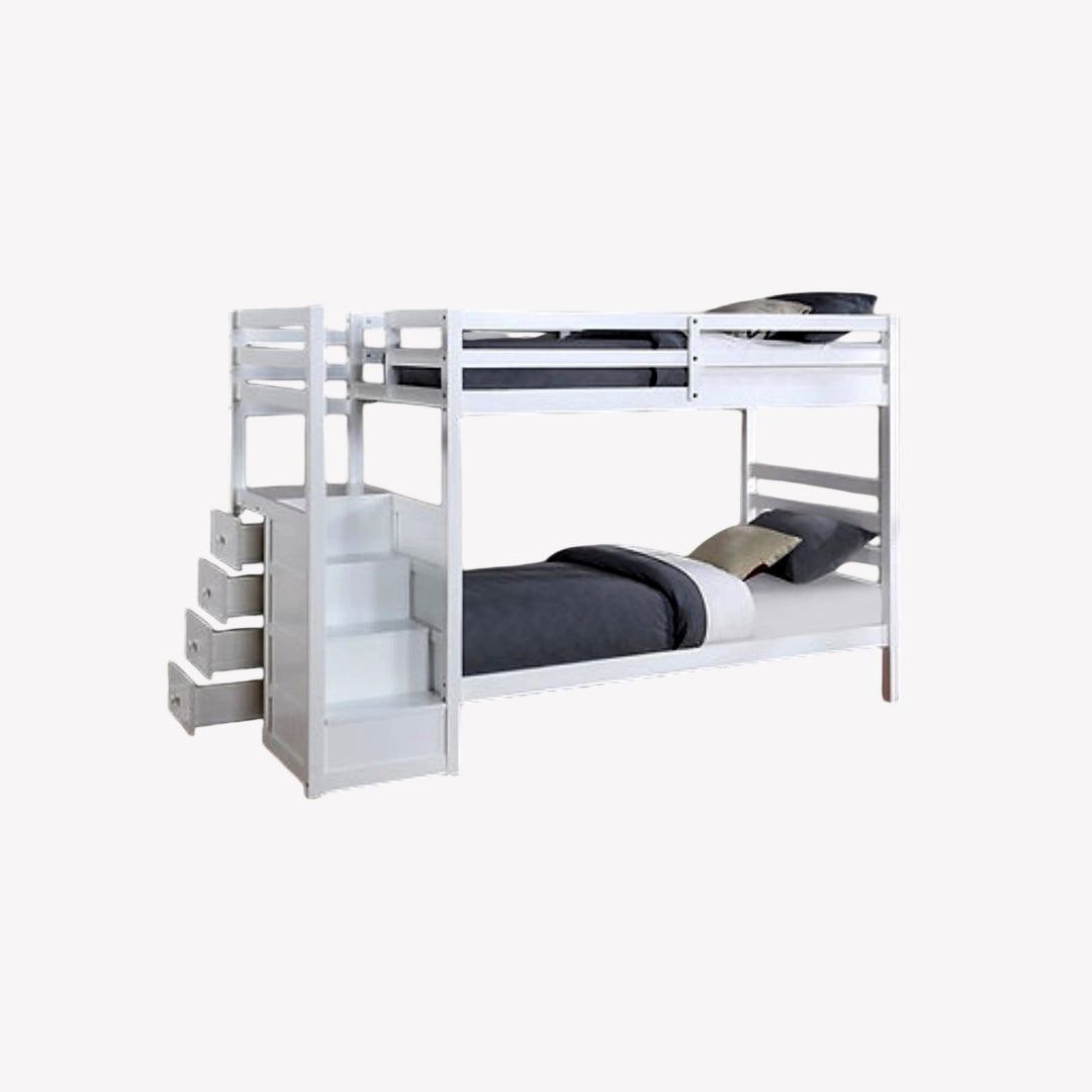 Paisley Bunk Bed With Built-in Staircase - Flourish White