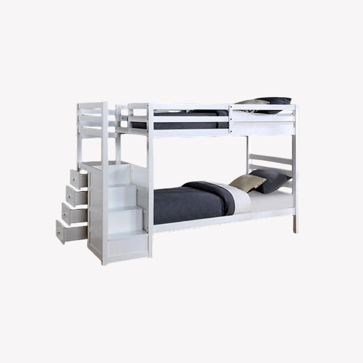 Paisley Bunk Bed With Built-in Staircase - Flourish White