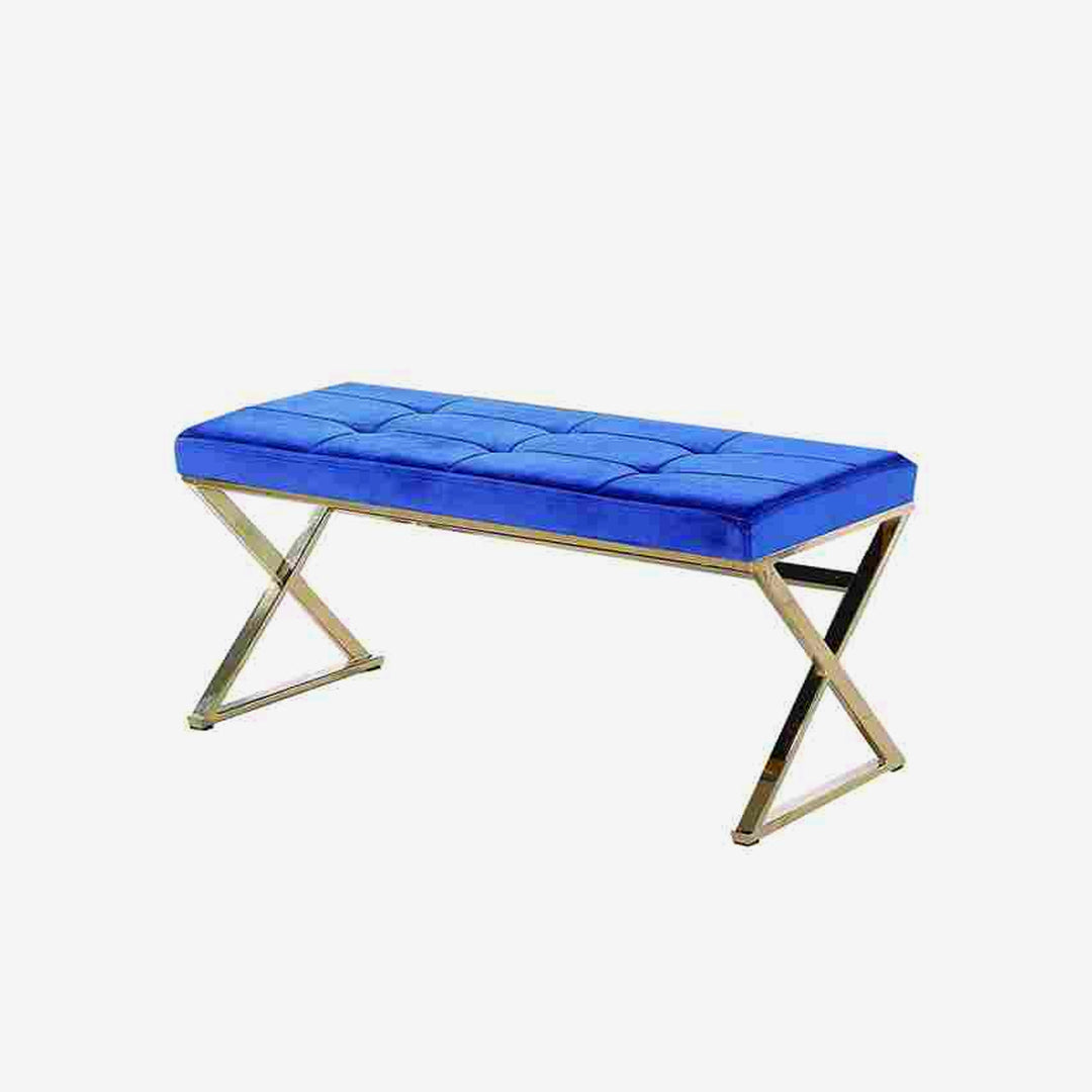 Gavin Comfortable Metallic Bench With Aged Gold Finish - Glitzy Blue