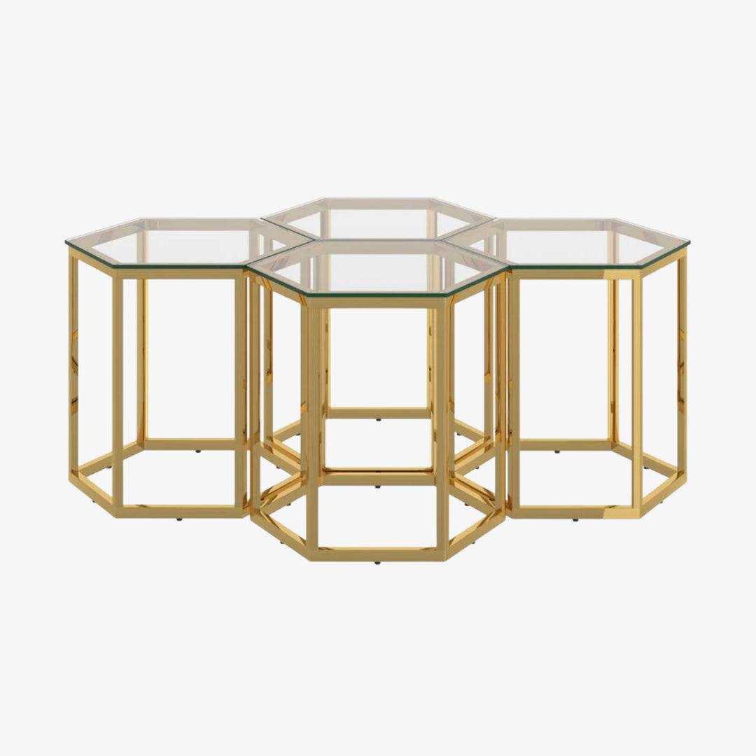 Zelda Contemporary Coffee Table With Elegant Gold Finish | Available In Set of 3 & 4 Pieces