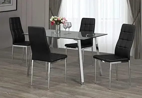 Silica 5-Piece Small Dining Set With Classy Tempered Glass Table