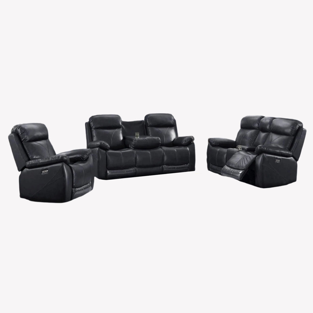 Bliss 2-Piece Power Recliner Set In Leather Upholstery - Charcoal