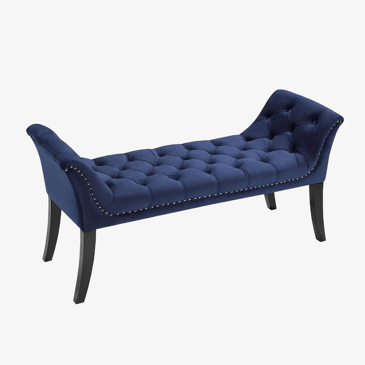 Joy Velvet Upholstered Bench With Nail Head Detailing - Navy Blue