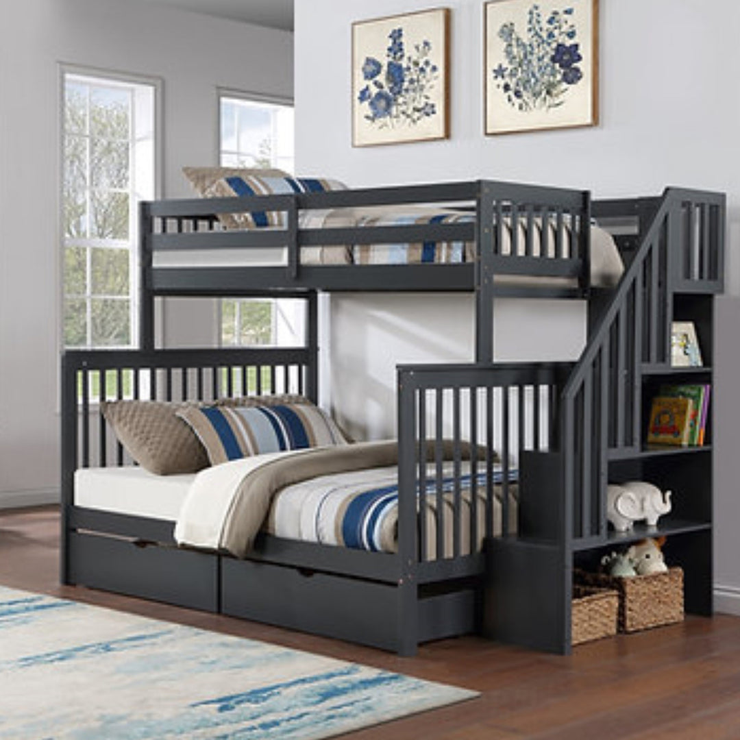 Melody Exquisite Bunk Bed (Single/ Double) With Storage Drawers - Grey