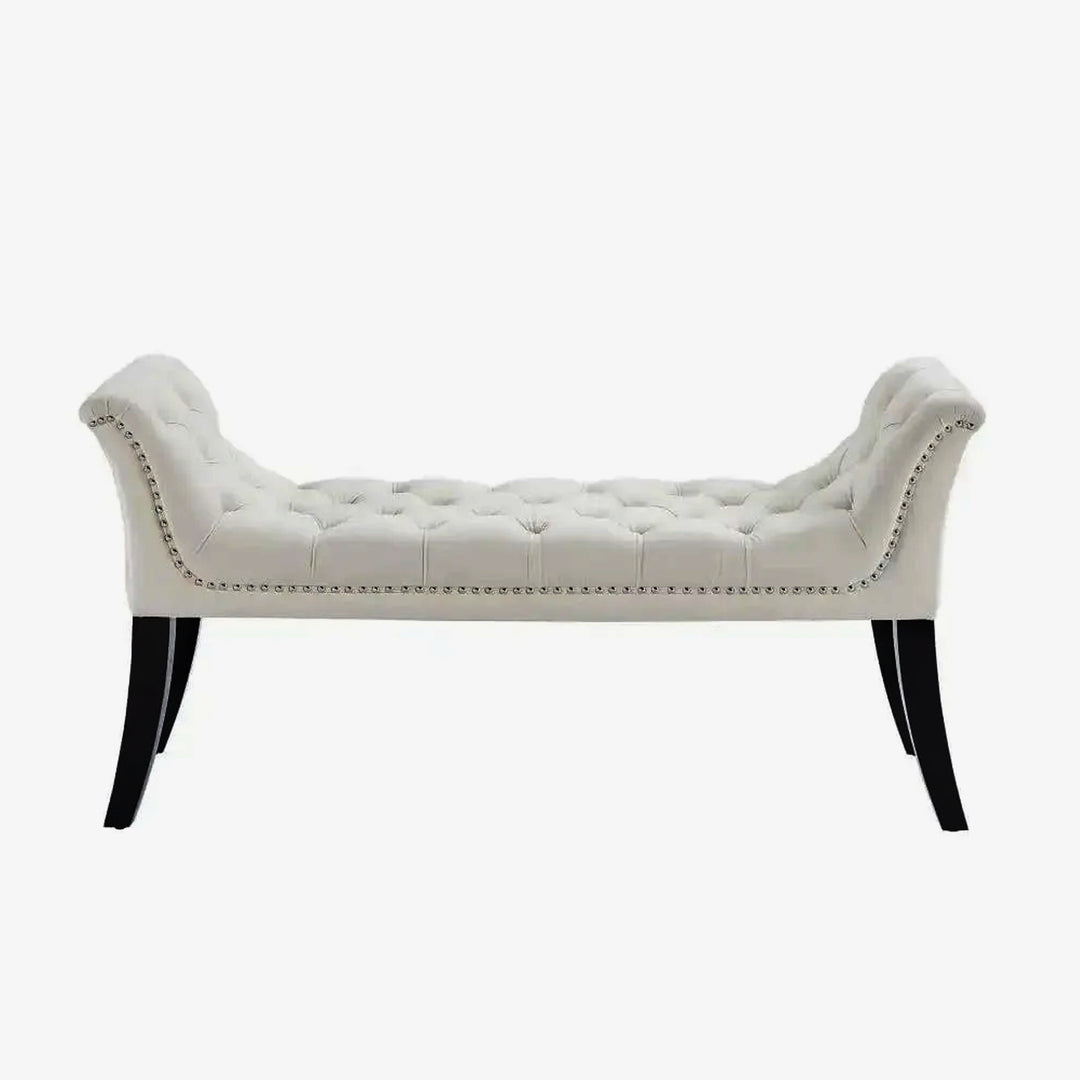 Joy Velvet Upholstered Bench With Nail Head Detailing - Ivory