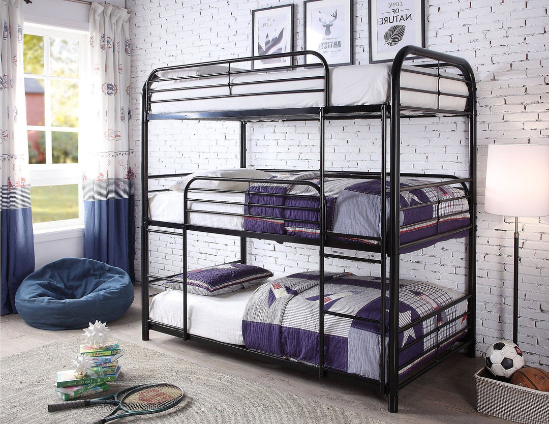 Lennox Triple Layer Bunk Bed (39" Single Size) In Stainless Steel - Black