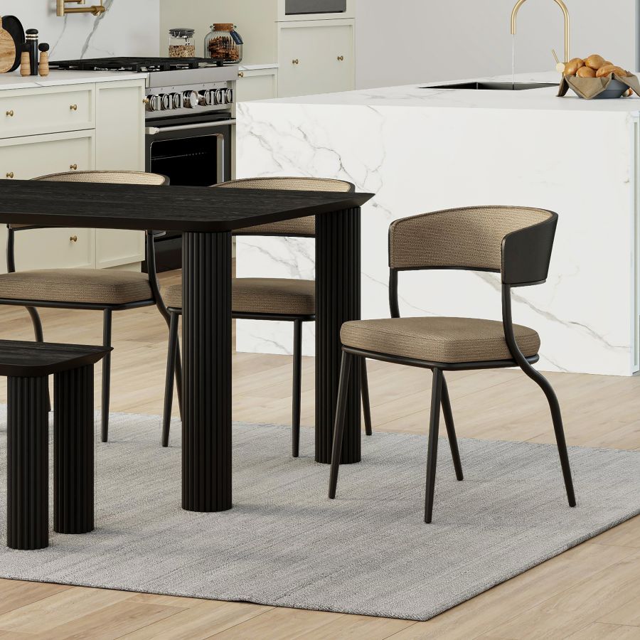 Kazan Dark Beige & Black Dining Chairs (Set of 2) – Rugged Elegance, Spill-Proof Confidence