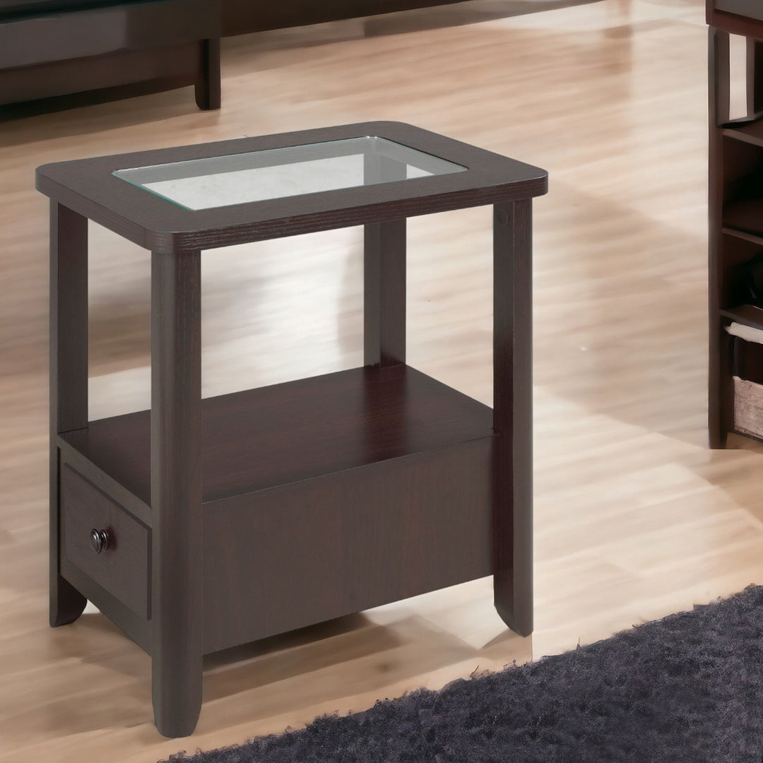 Versatile Dark Cherry Accent Table with Glass Top - Stylish and Functional