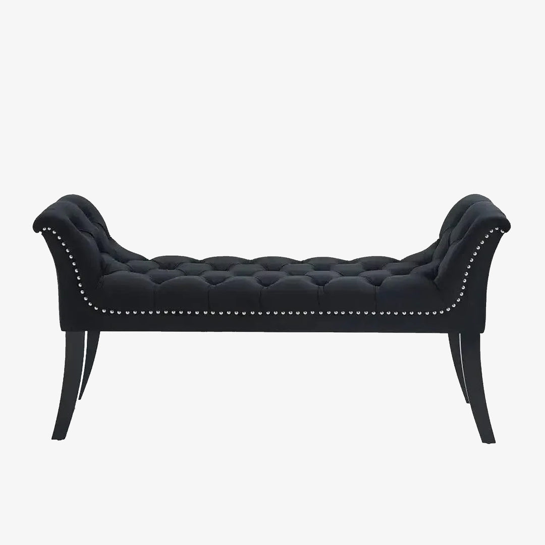 Joy Velvet Upholstered Bench With Nail Head Detailing - Black