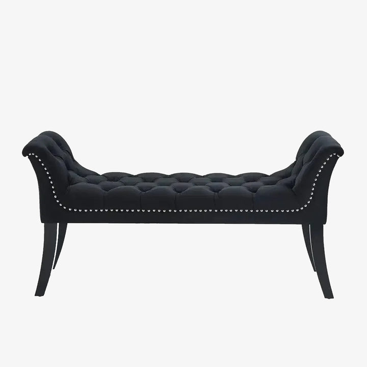 Joy Velvet Upholstered Bench With Nail Head Detailing - Black