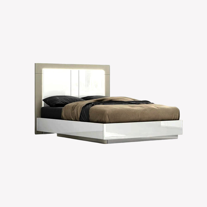 Lucille Unique Platform Bed With Built-in LED Light - Pearl White