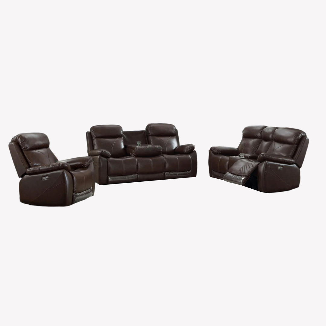 Bliss 3-Piece Power Recliner Set In Leather Upholstery - Stunning Brown