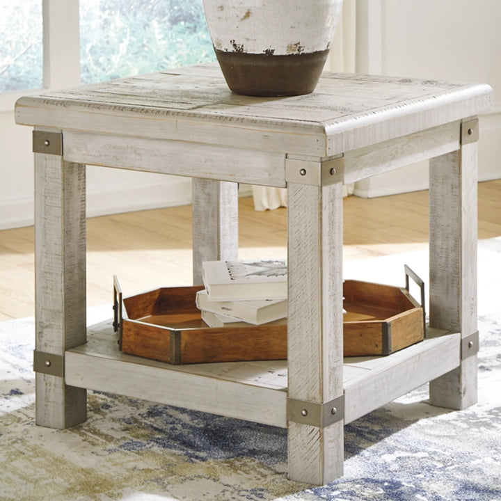 T757-3 Carynhurst End Table With USB Charging - White Wash Grey | Signature Design By Ashley