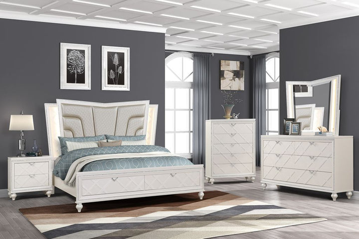 Lustre 8-Piece Bedroom Set With LED Lighting & Crystal Accents - White