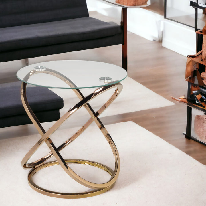 Modern Rose Gold Accent Table with Tempered Glass Top - Chic and Functional