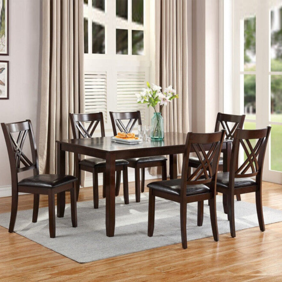 Dex 7-Piece Wooden Dining Table Set | Comfortable Chairs and Easy Assembly