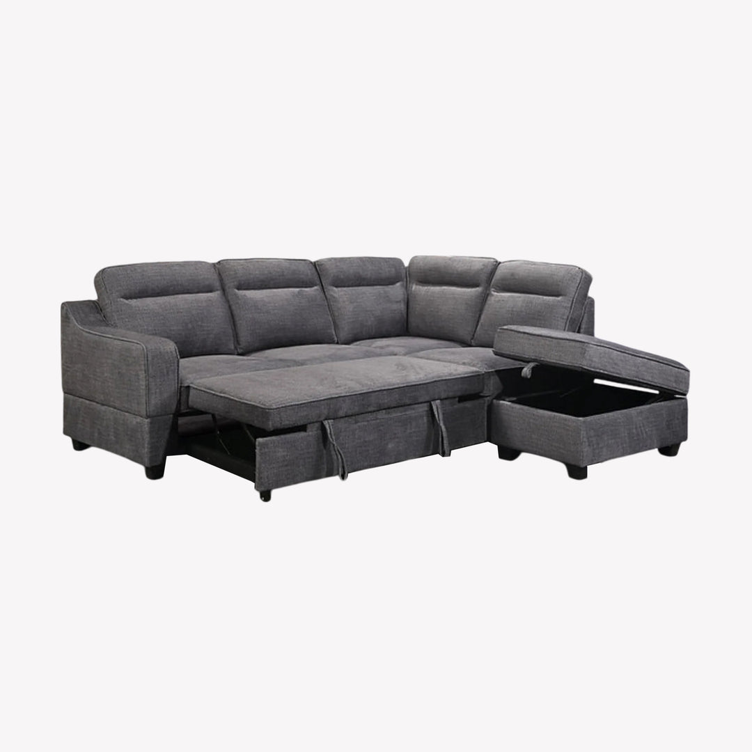 Jaber Relaxing Sectional Sofa Bed With Storage Chaise (RHF) & Storage Ottoman - Grey