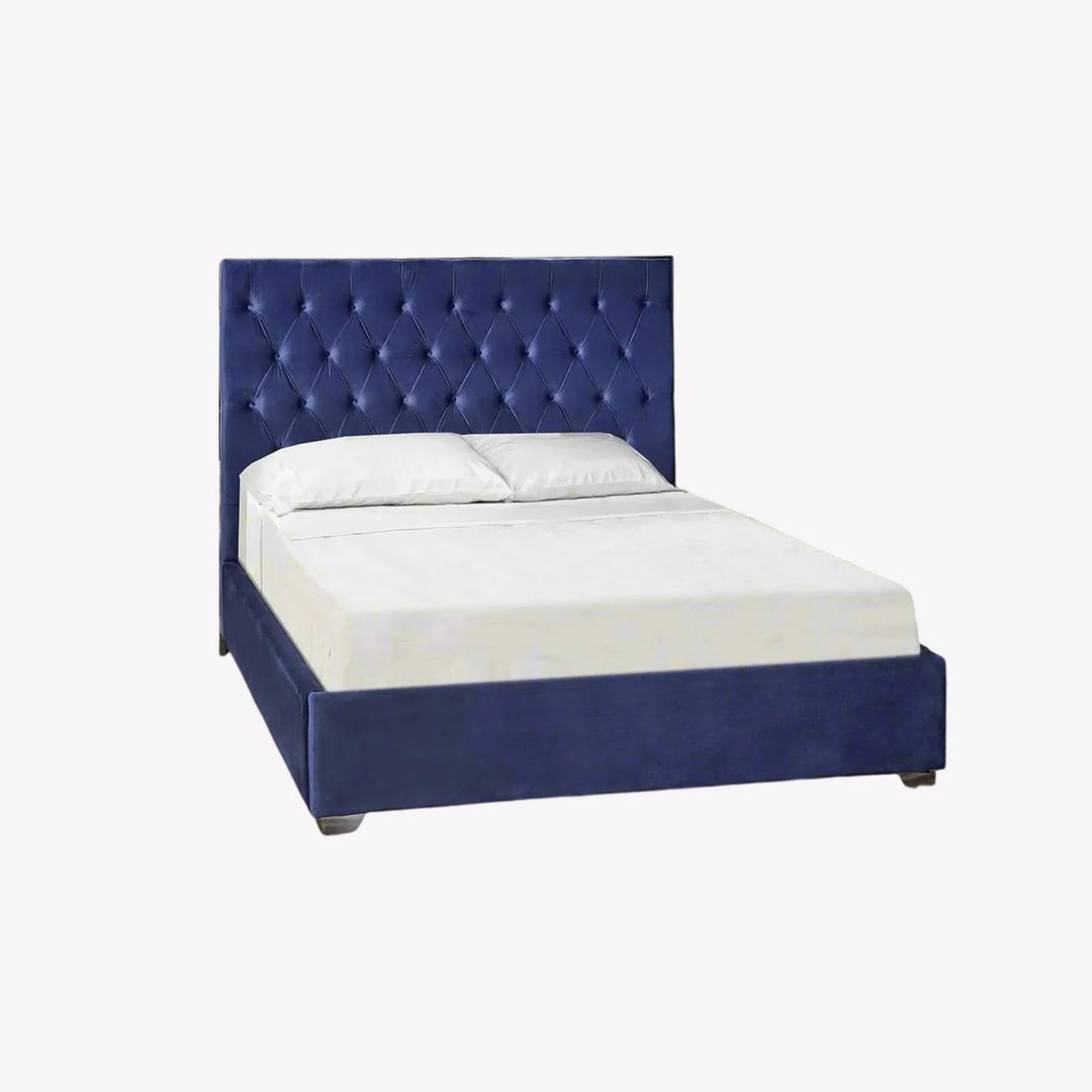 Danville Platform Bed Frame (78" King Size) With Soft Micro-Suede Fabric Upholstery | Available In Blue & Grey Colors