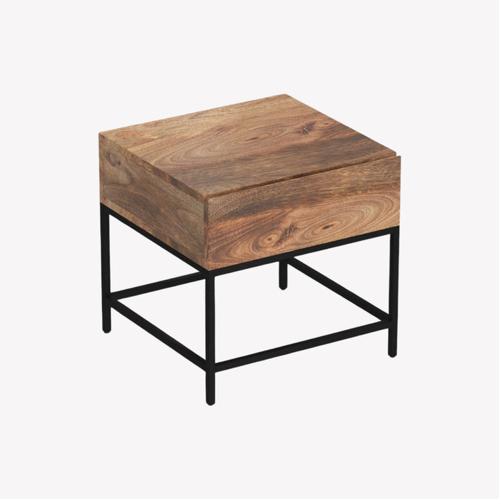 Hazel Accent Table With Storage Drawer - Natural Burnt/ Black