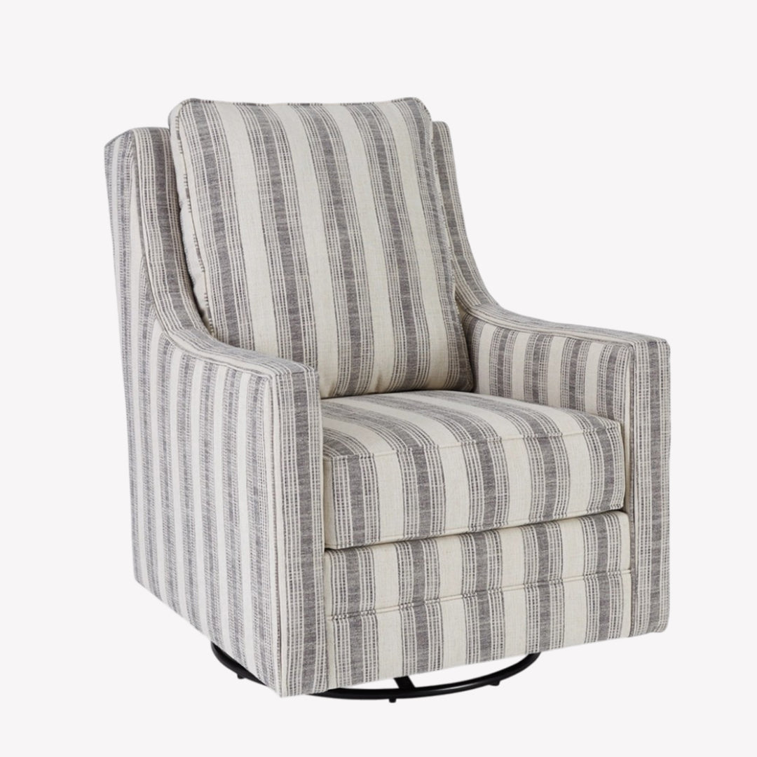 A3000207 Kambria Swivel Glider Accent Chair In Ivory/ Black Finish | Signature Design By Ashley