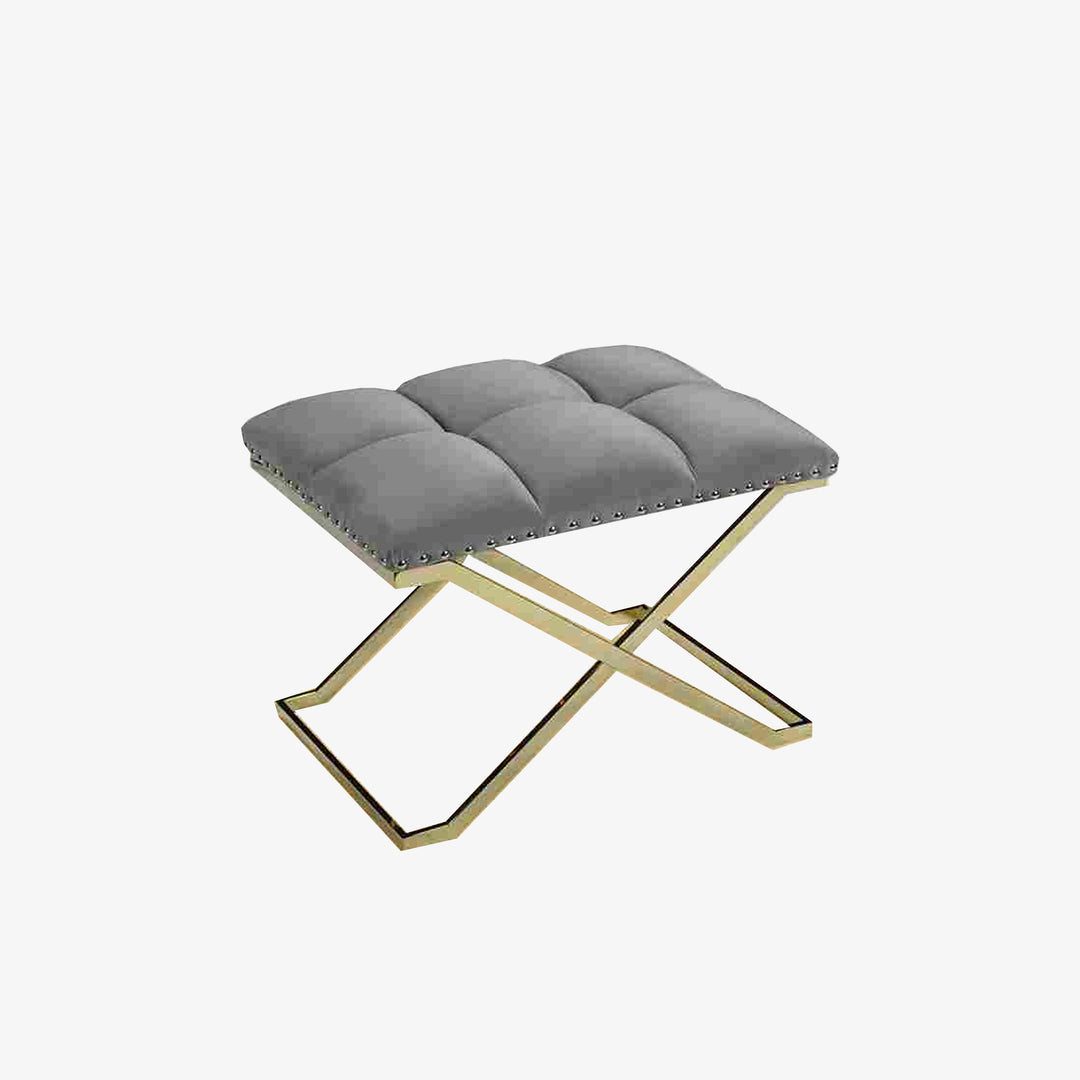 Peregrine Accent Bench With X-Shaped Stainless Steel Base In Gold Finish - Grey