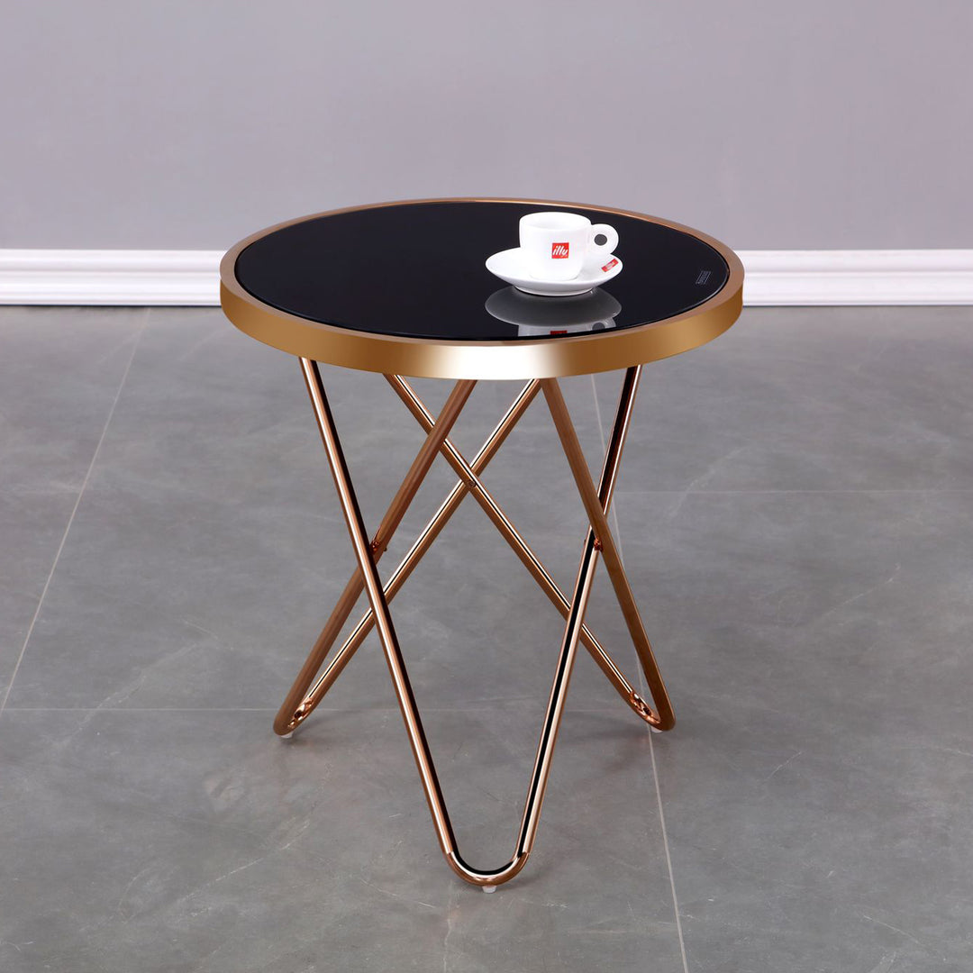 Modern Rose Gold Accent Table with Tempered Glass Top - Sleek and Functional Living