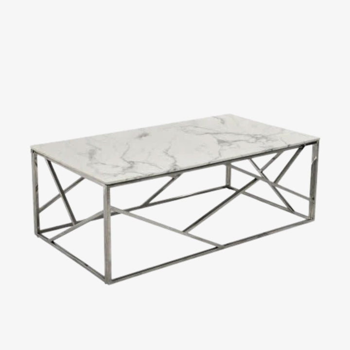 Carole Coffee Table Set With Marble Top & Chrome Finish