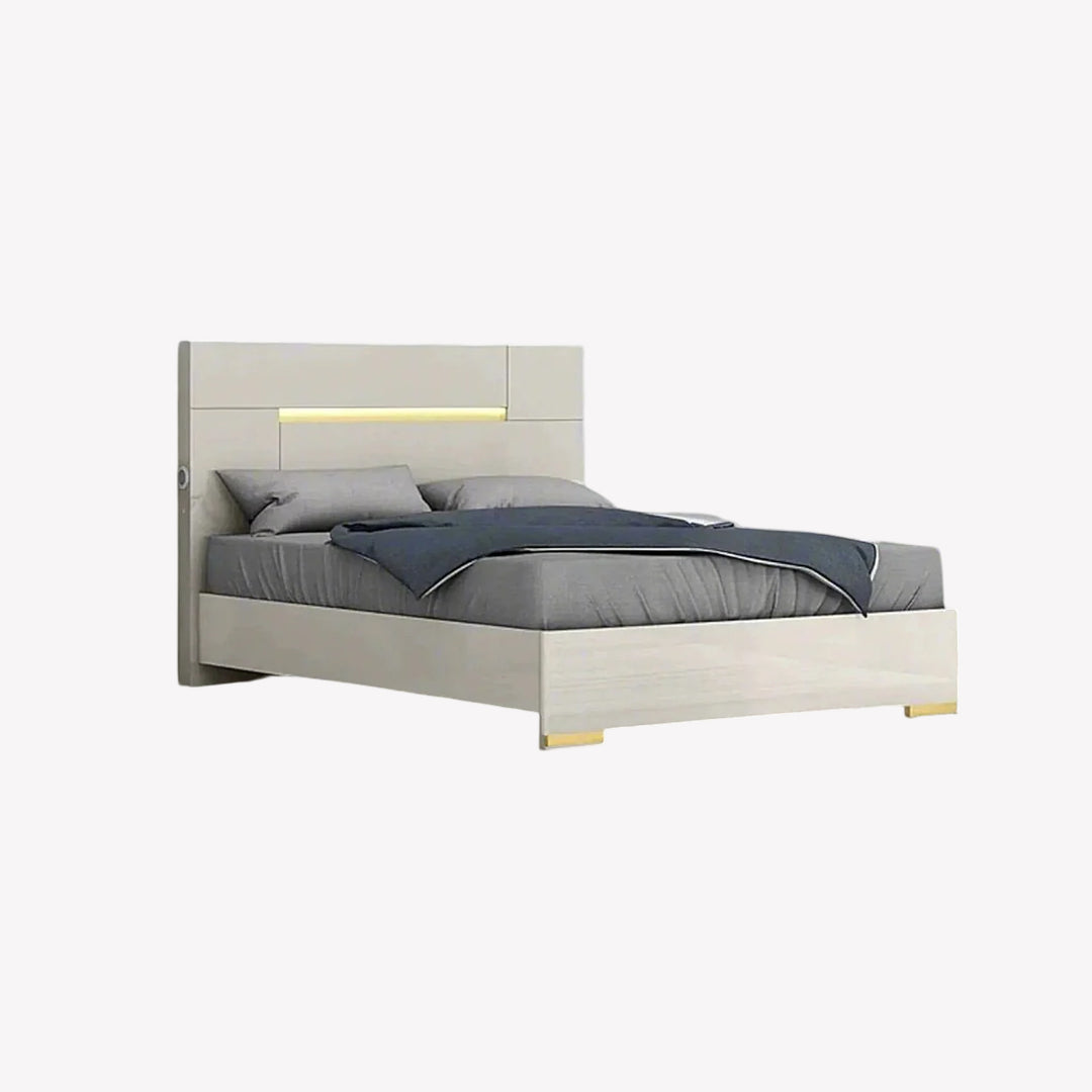 Rimo Platform Bed Frame With Built-in LED Light & Bluetooth Speakers - Gorge Grey