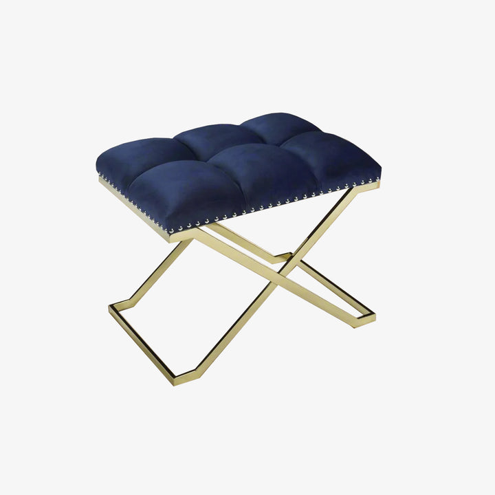 Peregrine Accent Bench With X-Shaped Stainless Steel Base In Gold Finish - Navy Blue