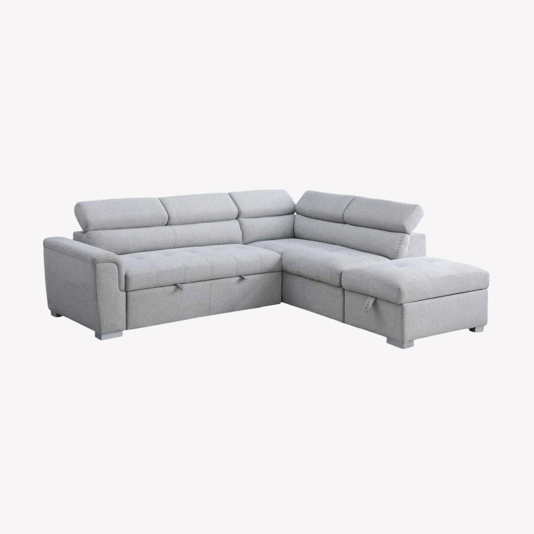 Logan Fabric Upholstered Sectional Sofa Bed With Adjustable Back - Grey