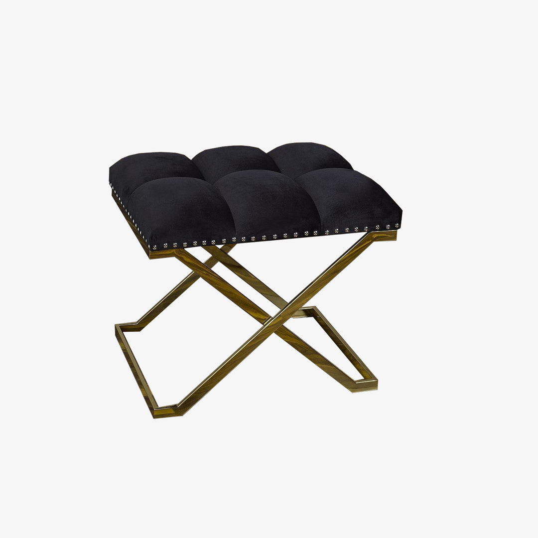 Peregrine Accent Bench With X-Shaped Stainless Steel Base In Gold Finish - Black