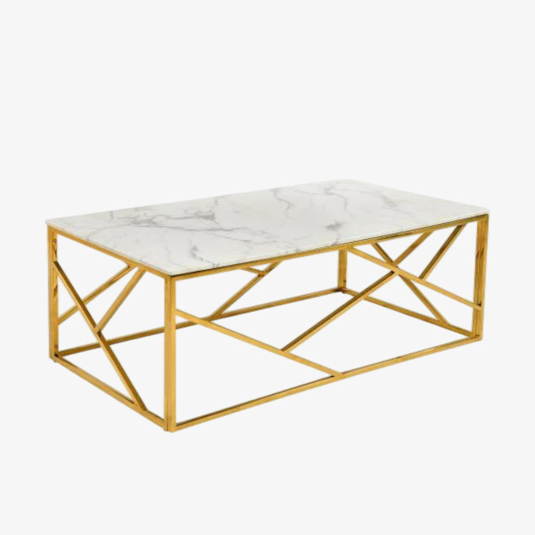 Carole Coffee Table Set With Marble Top & Gold Finish