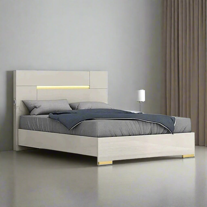 Rimo Platform Bed Frame With Built-in LED Light & Bluetooth Speakers - Gorge Grey