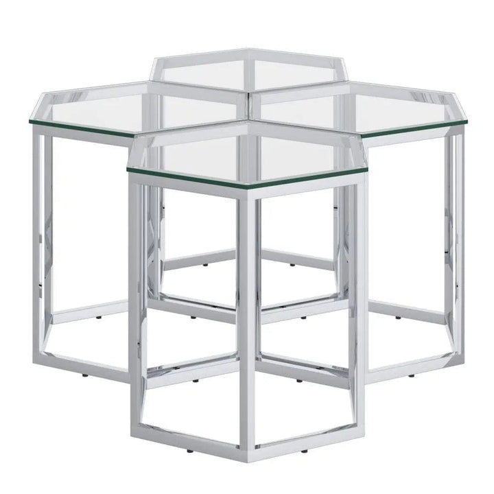 Zelda Contemporary Coffee Table With Appealing Chrome Finish | Available In Set of 3 & 4 Pieces