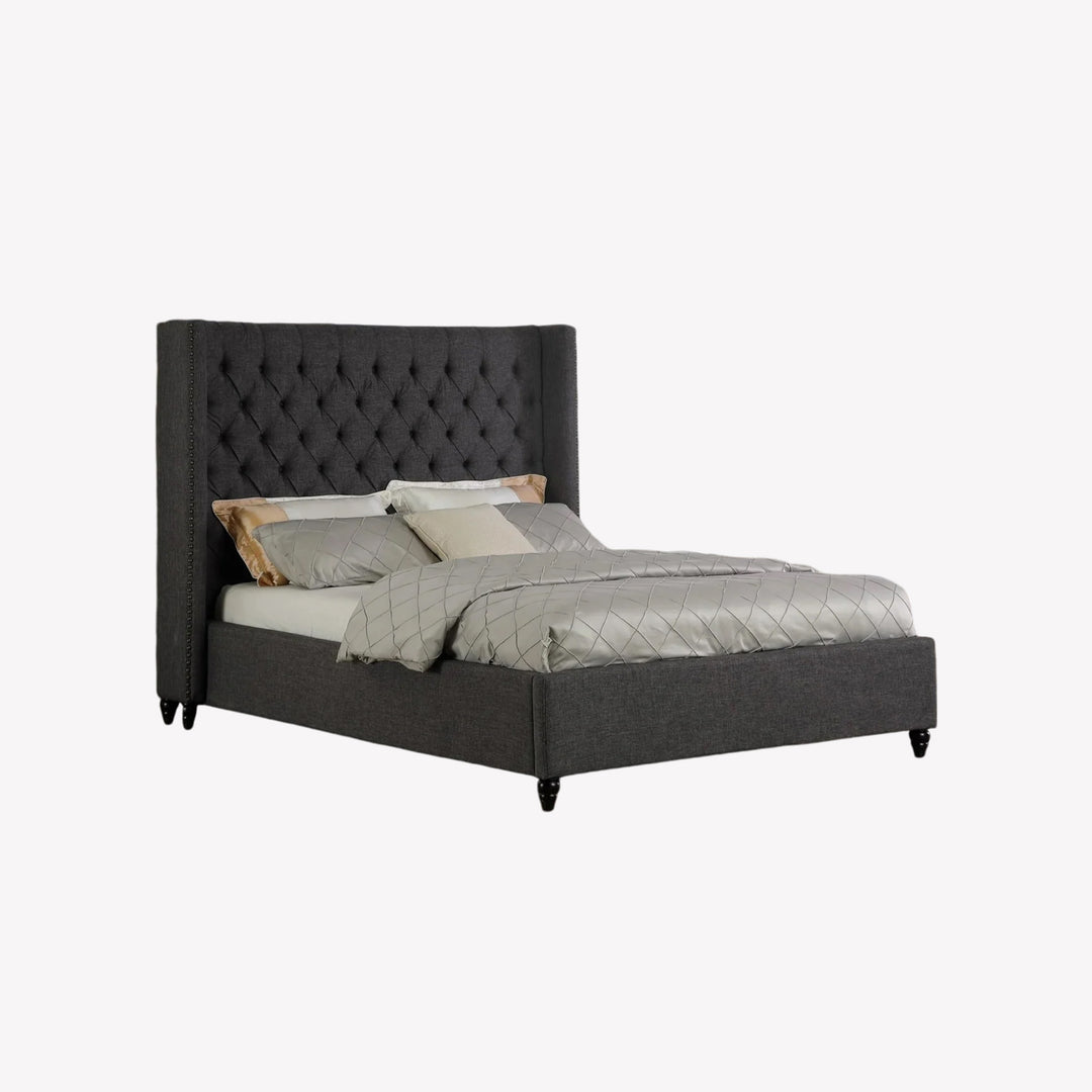 Blad Platform Bed Frame With Tufted Headboard | Available In Black & Grey Colors