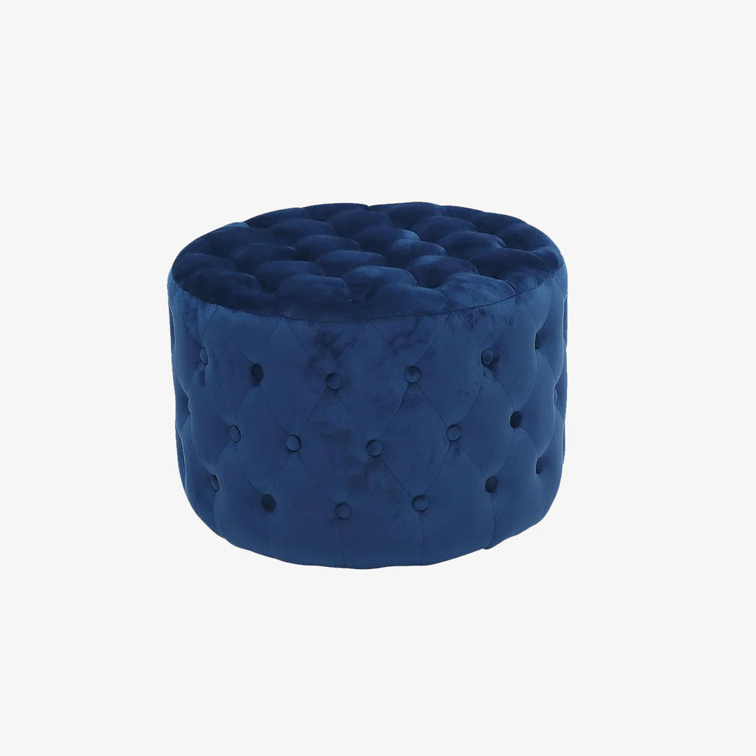 Heidi Round Storage Ottoman With Button Tufted Accent - Blue