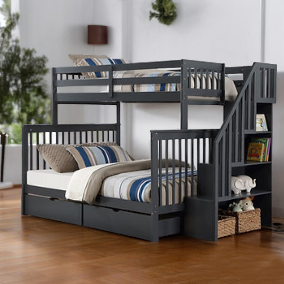 Melody Exquisite Bunk Bed (Single/ Double) With Storage Drawers - Grey