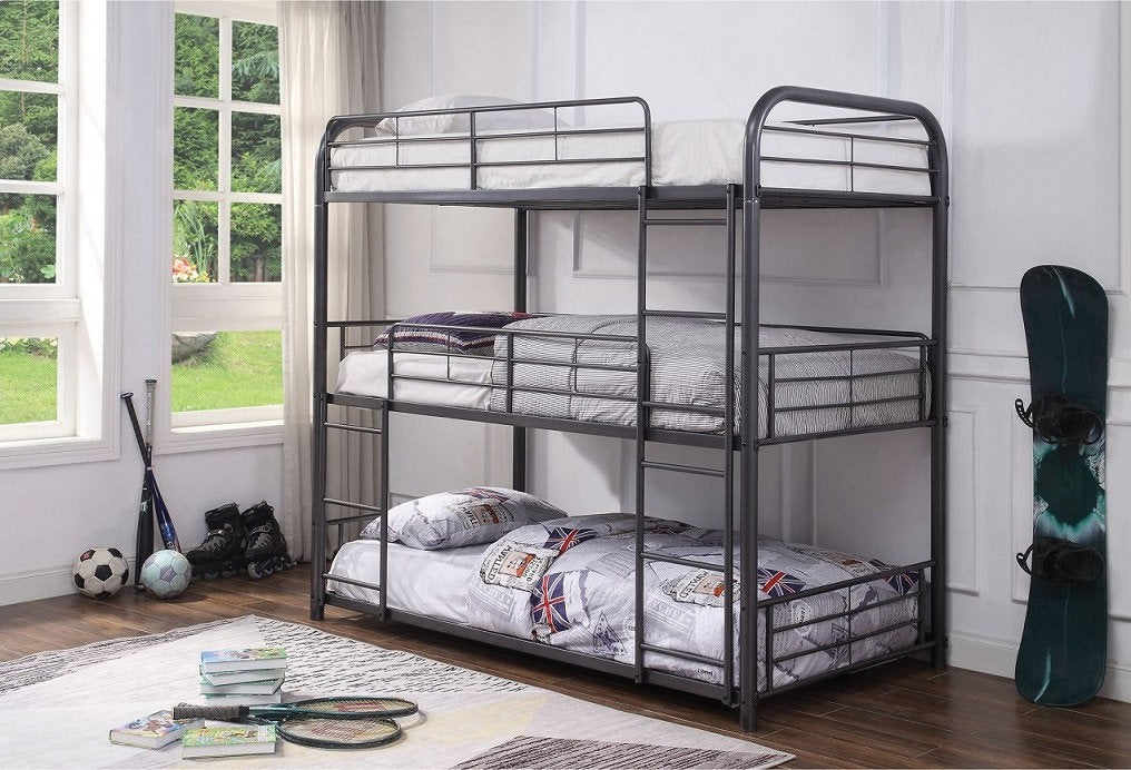 Lennox Triple Layer Bunk Bed (39" Single Size) In Stainless Steel - Grey