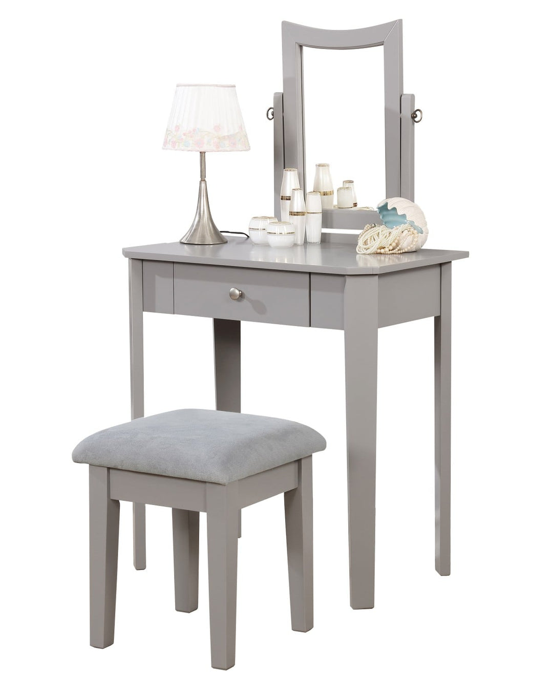 Rhea Sophisticated Vanity Set With Grey Finish - Complete Bedroom Ensemble