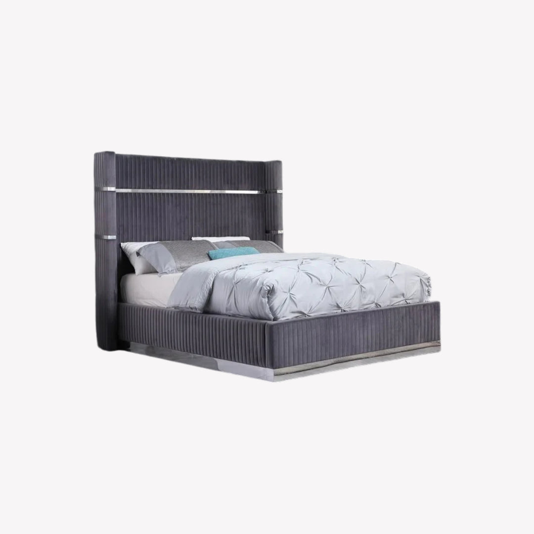 Horizon Platform Bed Frame In Velvet Upholstery - Grey