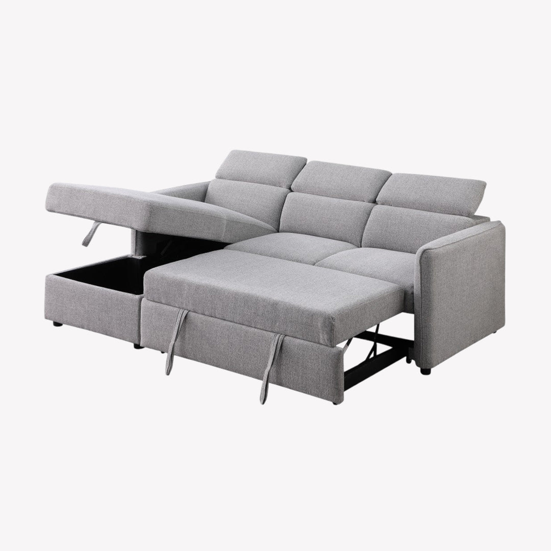 Faith Fabric Upholstered Sectional Sofa Bed With LHF Storage Chaise - Grey