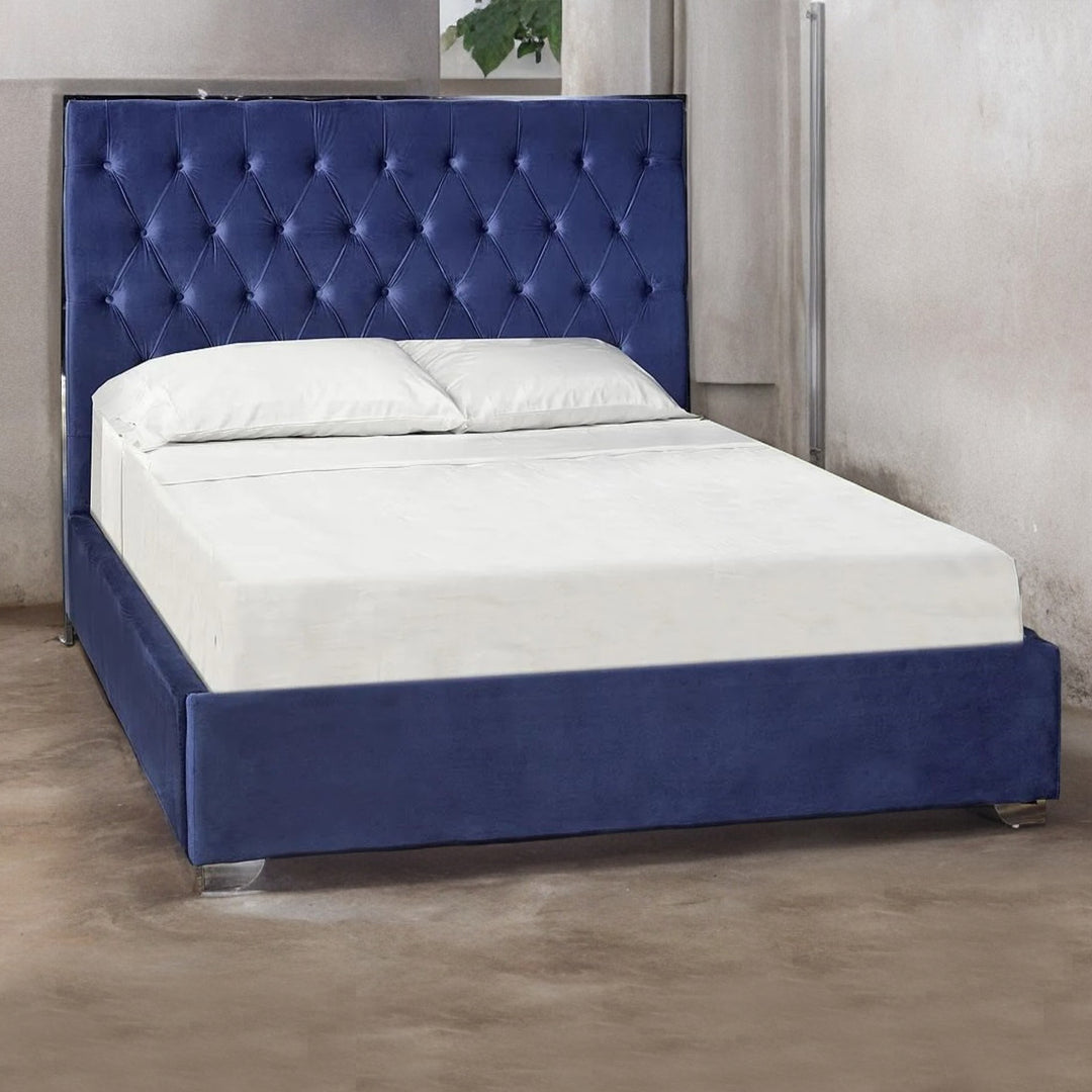 Danville Platform Bed Frame (King Size) With Soft Micro-Suede Fabric Upholstery - Blue/ Grey
