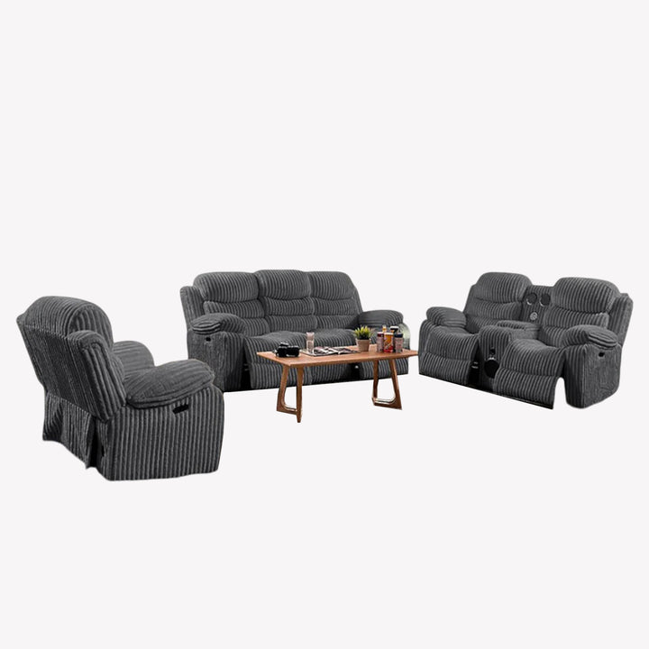 Cascade 3-Piece Power Recliner Set In Luxurious Fabric Upholstery - Grey