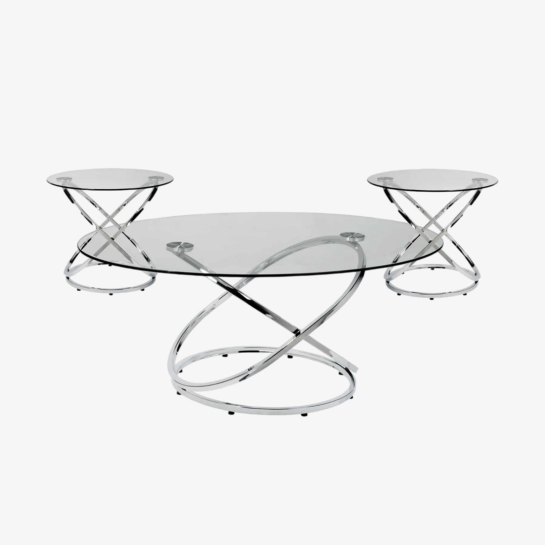 Taryn 3-Piece Coffee Table Set In Chrome Finish