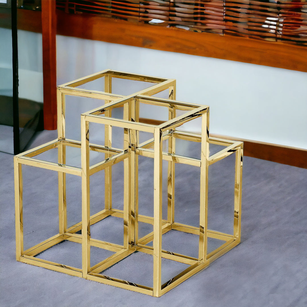 Meta Metal & Glass Accent Table With Appealing Gold Finish