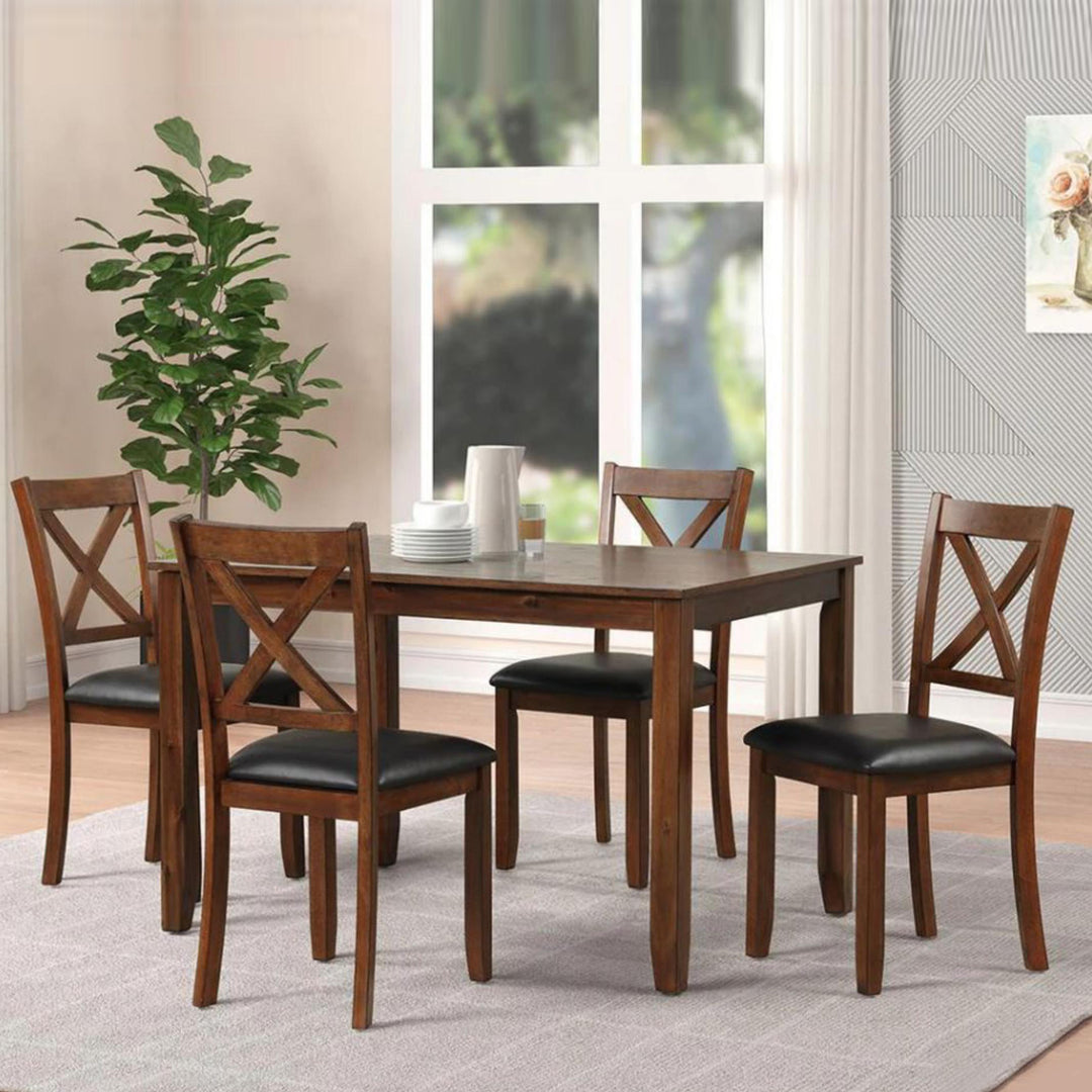 Eza 5-Piece Dining Table Set | X-Back Chairs, Plush Comfort & Effortless Style | Cherry